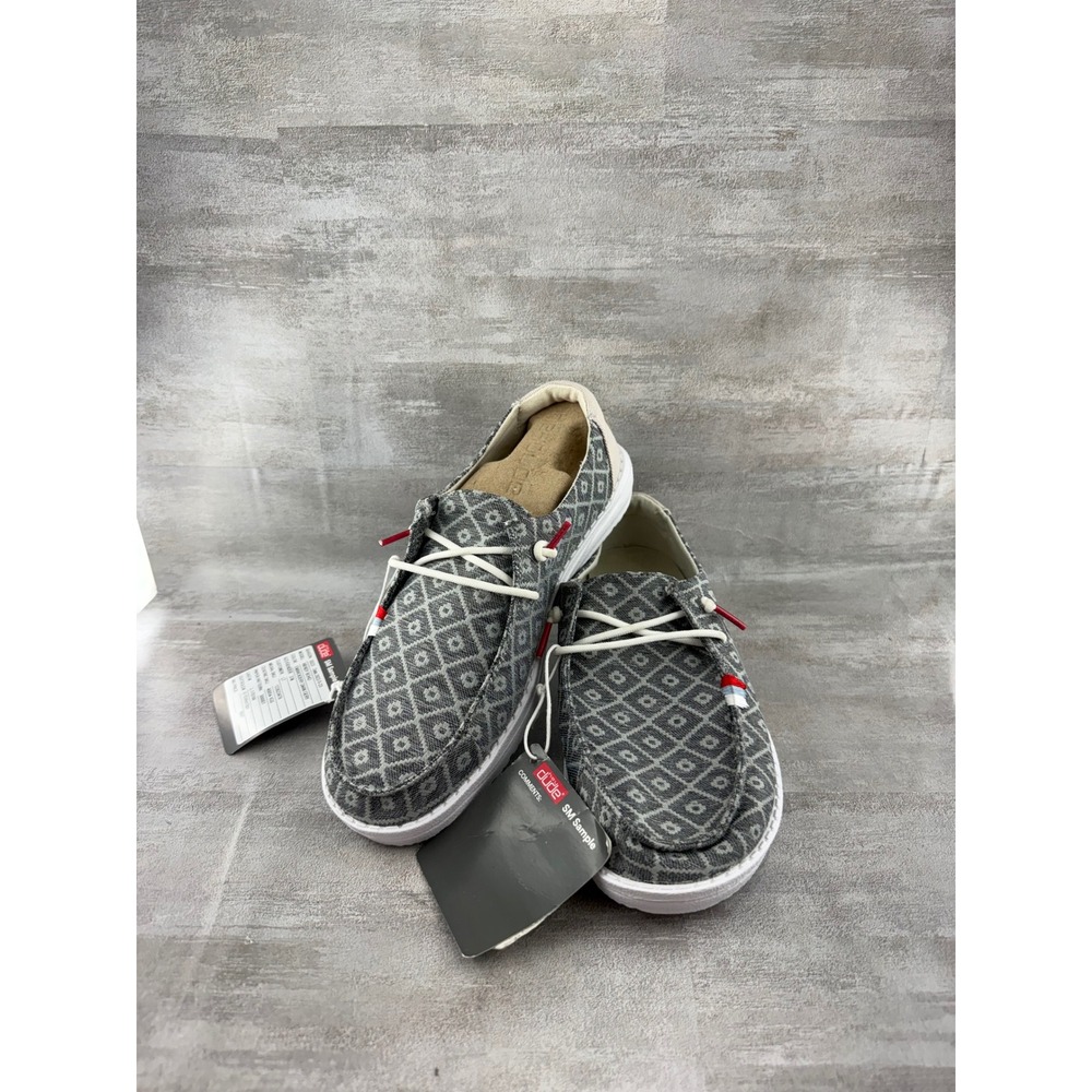 Hey Dude Wendy Boho Embroidery Dark Grey Geometric Slip On Shoes Women Sz EU 37